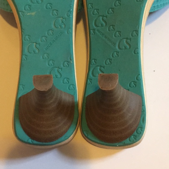 Carmen Steffens peep toe heels. Gold and green - Picture 6 of 8